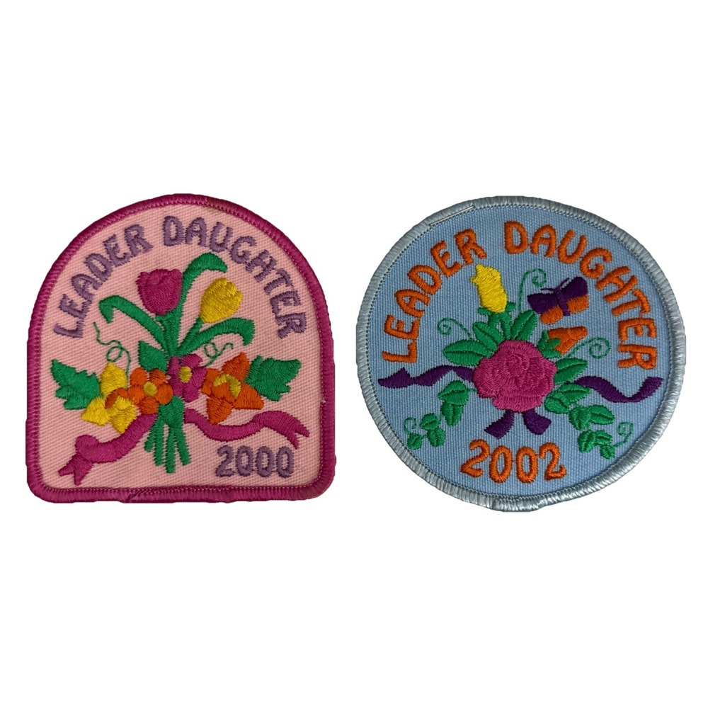 VTG Lot Of 2 Leader Daughter Girl Scout Embroidered Sew On Patches Merit